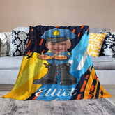 Aperturee - Personalized Photo Cartoon Hug Policeman Boy Blanket